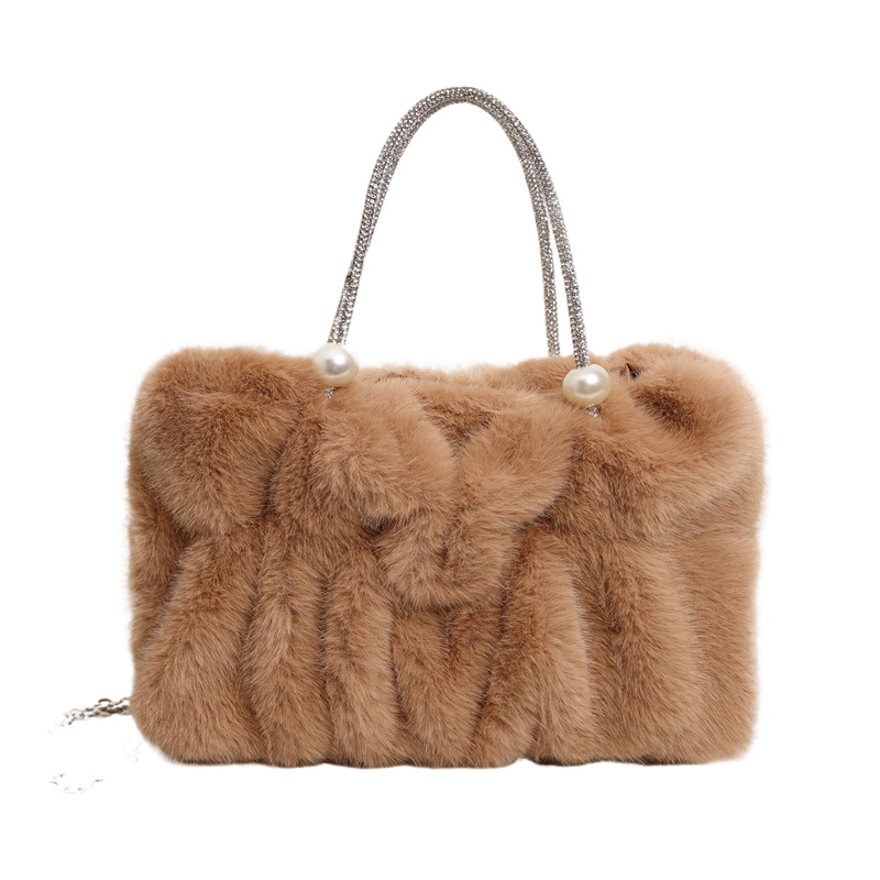 Bolso de mano peludo para mujeres ins versátil nuevo nicho de moda bolso de mochila bolso de nube bolso de cadena pliegue bolso de moda
