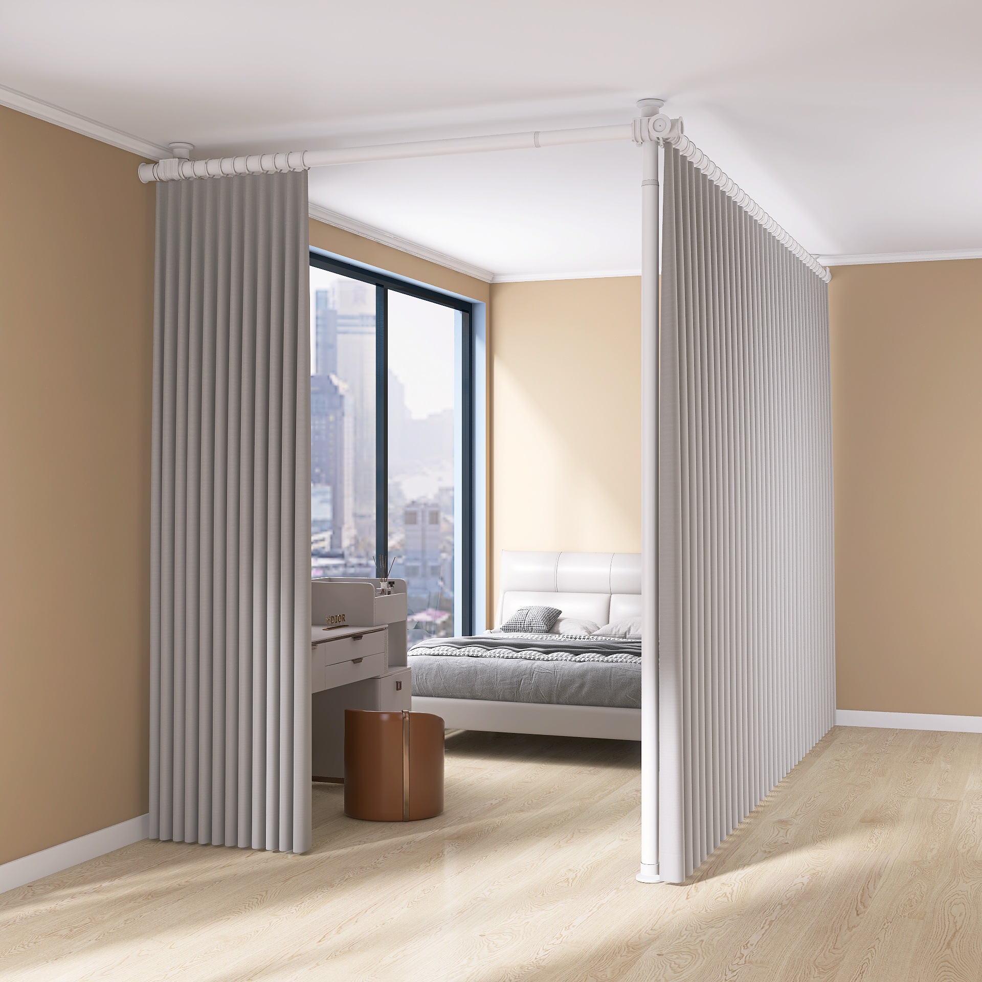 天に立って客間の寝室を遮断して部屋を分けて部屋を二つの部屋に変えて、一時的に簡易屏風を遮る