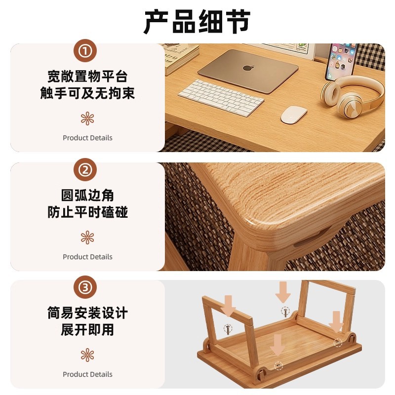 Mesa de cama dormitorio de estudiantes plegable mesa de computadora perezosa mesa de ventana flotante dormitorio simple mesa de estudio de madera sólida