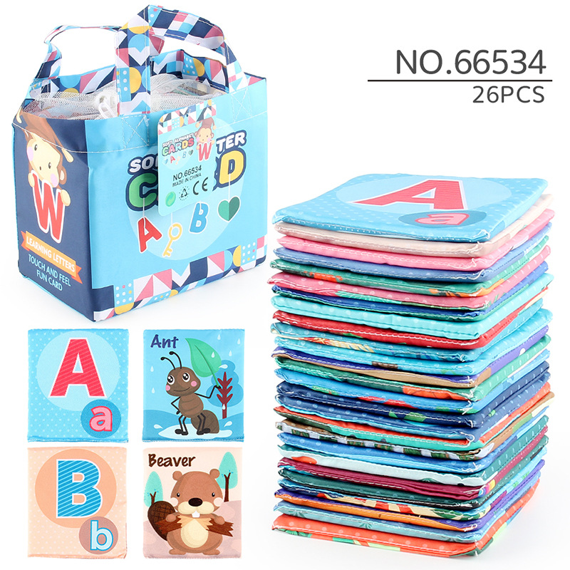Transfronterizo infantil libro de tela desgarrable cognición Animal Inglés carta de alfabetización Tarjeta de tela libro de juguete bolso traje