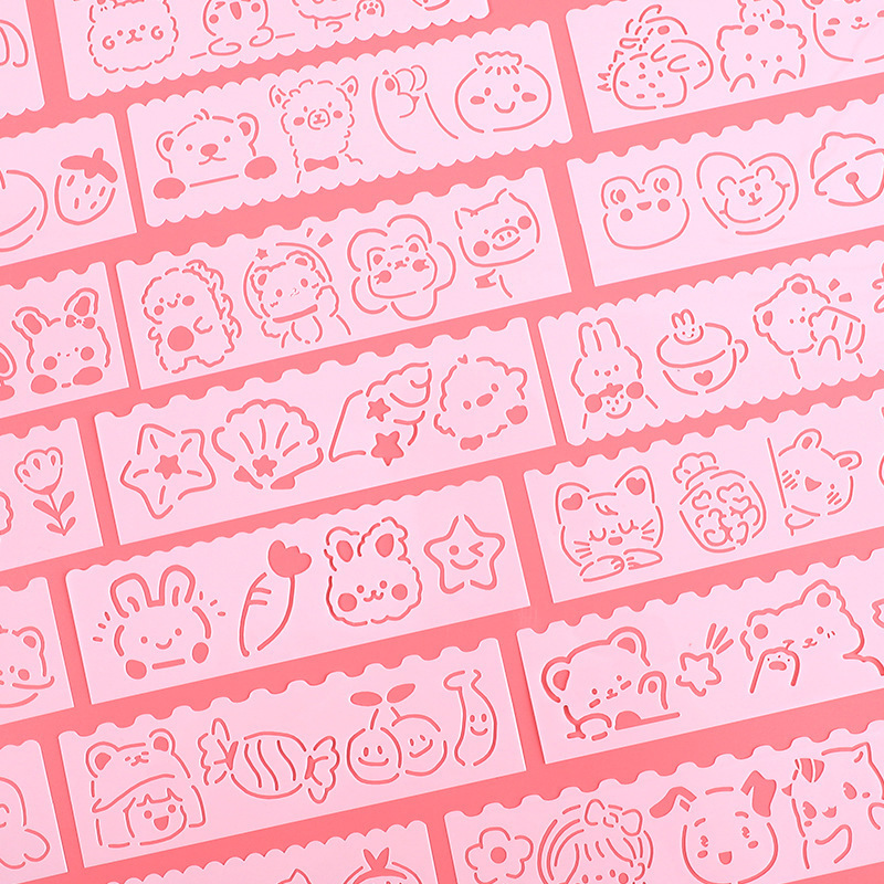 かわいいアニメの透かし彫りの手の新聞のテンプレートの子供の小学生の絵のテンプレートの手帳のdiyの絵の定規のセット|undefined