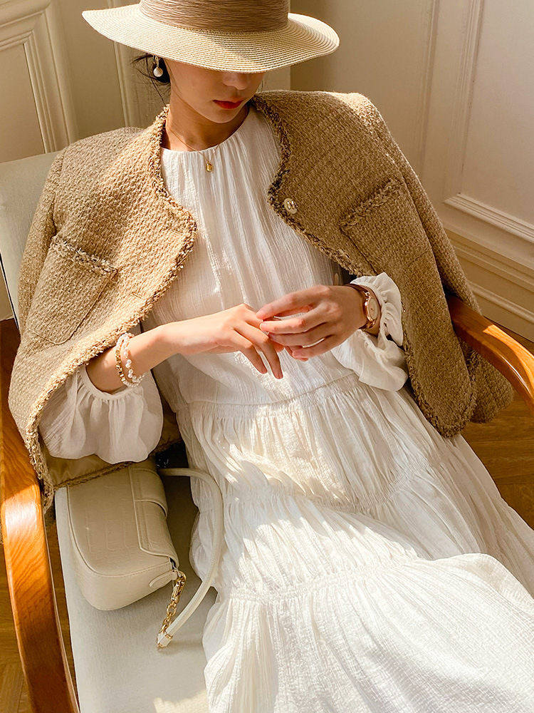 Autumn and Winter New French Design Sense Celebrity Fragrant Style Coat Women's Long Sleeve Wool Short Coat Shenzhen Nanyou Women's Clothing