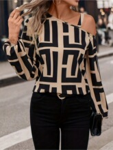 C 31013 Geometric Print Long Sleeve Top ����ӡ������ �羳��