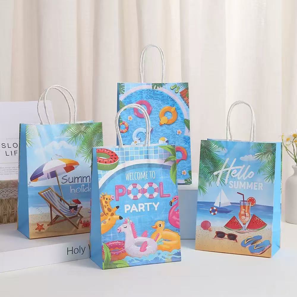 小清新卡通海边系列牛皮纸袋派对生日礼品手提袋礼物包装购物袋