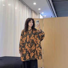 冬季新款新中式印花夹棉外套女文艺复古宽松盘扣中长款保暖棉衣