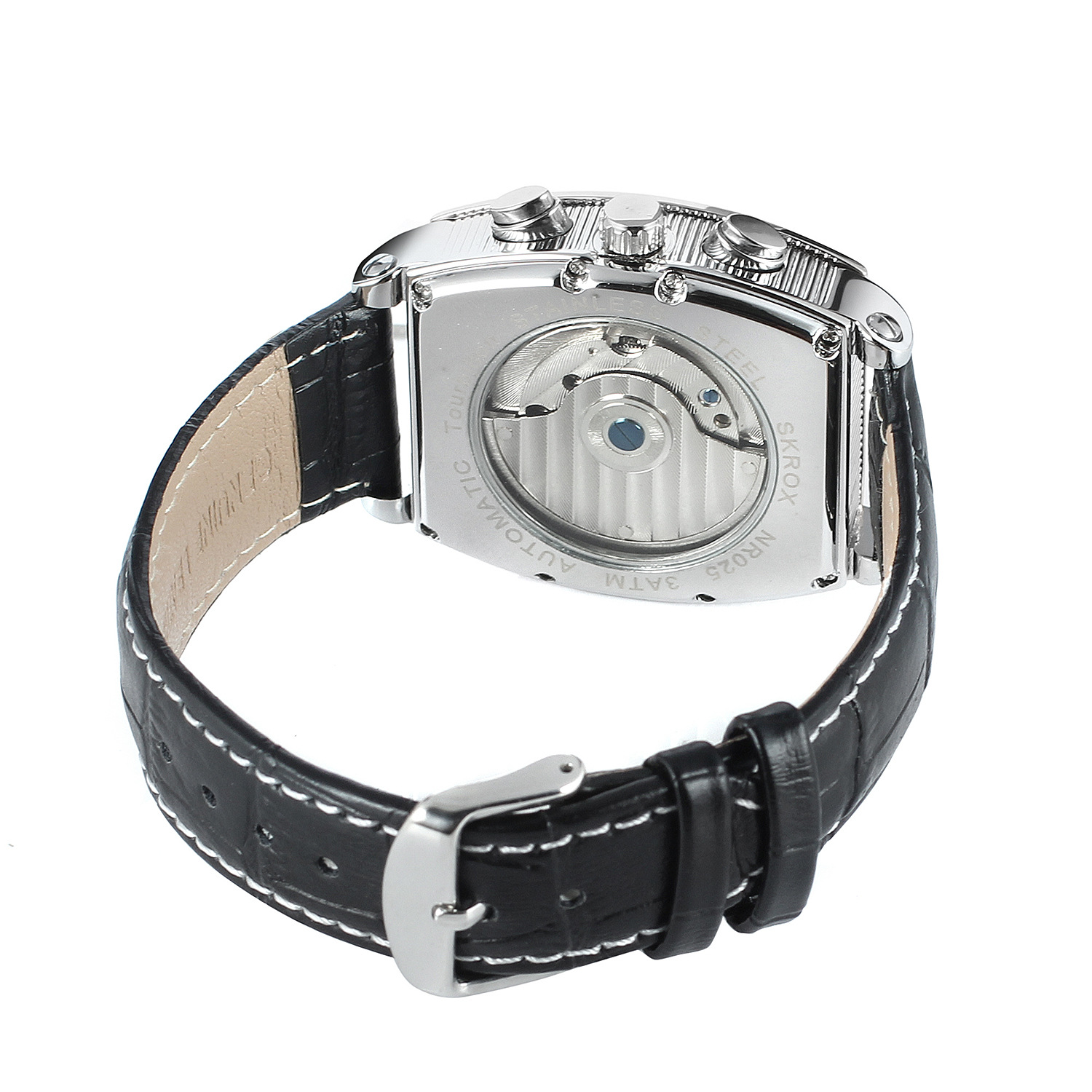 Montre mécanique à bracelet avec volant ouvert et calendrier_voghion.com