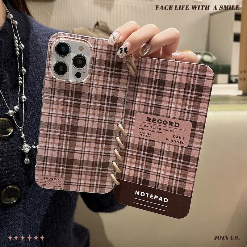 Plaid Brown for Apple 16 ProiPhone15Promax Flip Phone Case 14plus Book Case