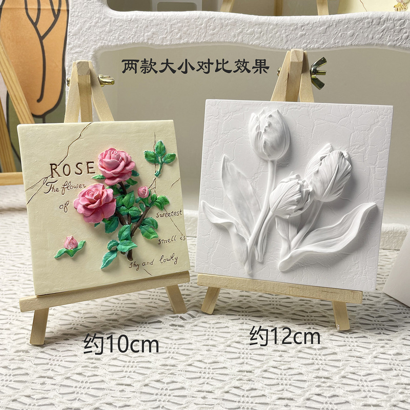 Gypsum Retro Tulip Flower Card Handmade DIY Graffiti Painted Stereo Relief Painting Desktop Ornaments Team Building Activities