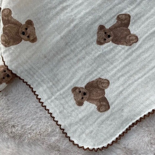 ins bear double-layer cotton gauze quilt baby cotton blanket summer air-conditioned quilt kindergarten lunch break blanket