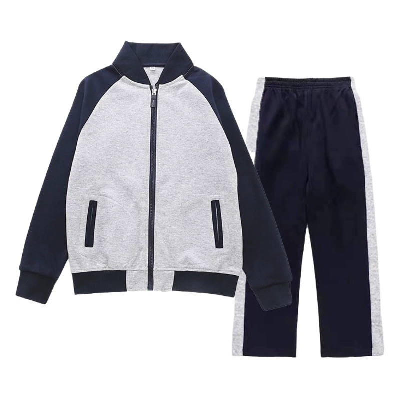 Учащиеся начальной и средней школы Весна и осень Форма колледжа Бейсбольная форма на молнии Детская тибетская синяя серая спортивная одежда в английском стиле