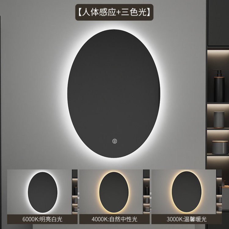 espejo inteligente elíptico de alta definición de forma especial espejo de maquillaje colgado en la pared con iluminación LED pantalla táctil anti-nebble espejo de baño
