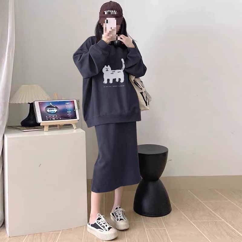 大码女装休闲时尚感炸街卫衣早秋半身裙套装裙胖两件套