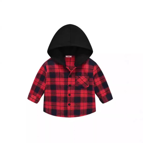 New unisex children's spring and autumn hat classic grid button style fashionable middle and large children's Korean version handsome shirt wholesale