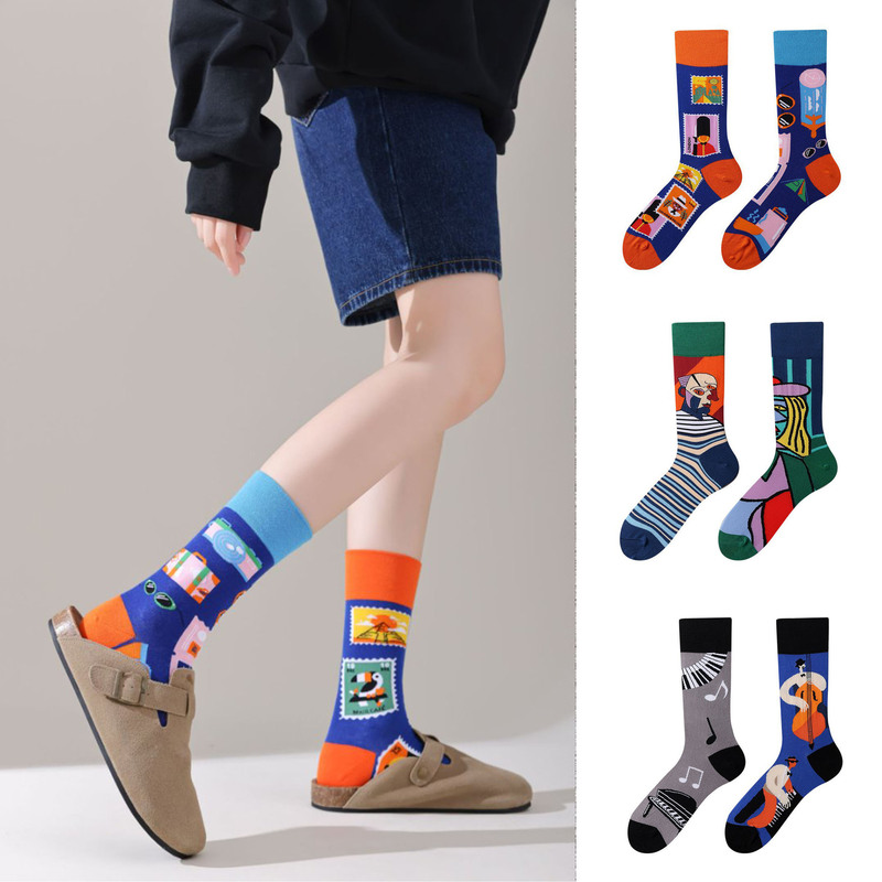 New four-season unisex AB style original design asymmetric trendy socks, couple socks, European and American street style trendy socks, cross-border bestseller