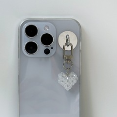 Original Sugar Heart Korean Crystal Heart Mobile Phone Chain Handmade Beaded Girl's Heart Earmuff Bag Accessories Pendant