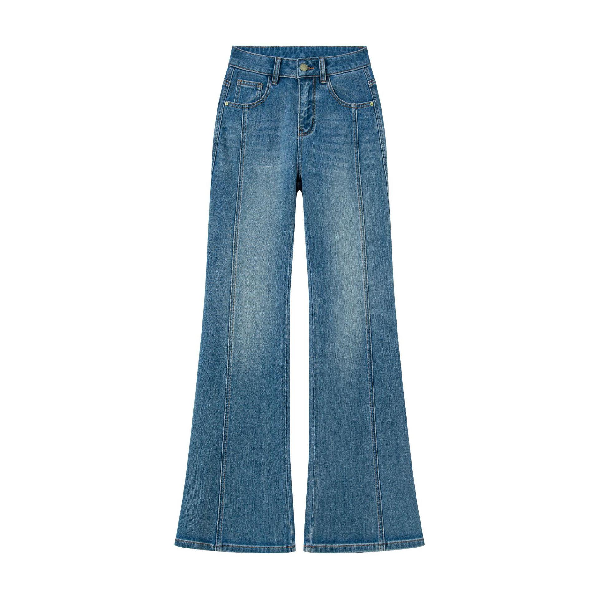 经典蓝·欧若风360°莱赛尔四面弹高腰直筒微喇牛仔裤牛仔棉长裤