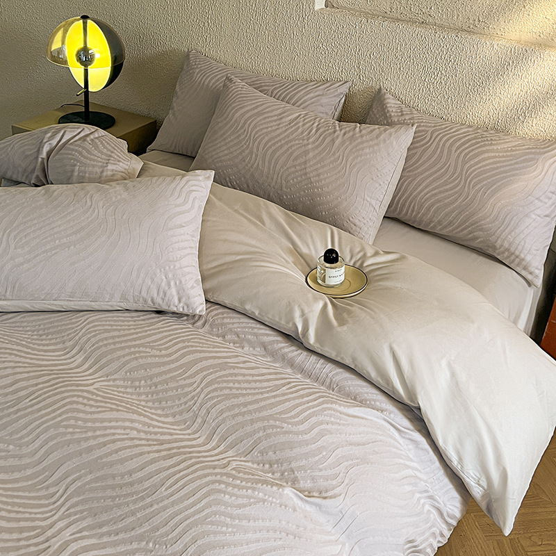 Luxury 100% Cotton Sateen Jacquard Four Piece Bedding Sheet Set_voghion.com