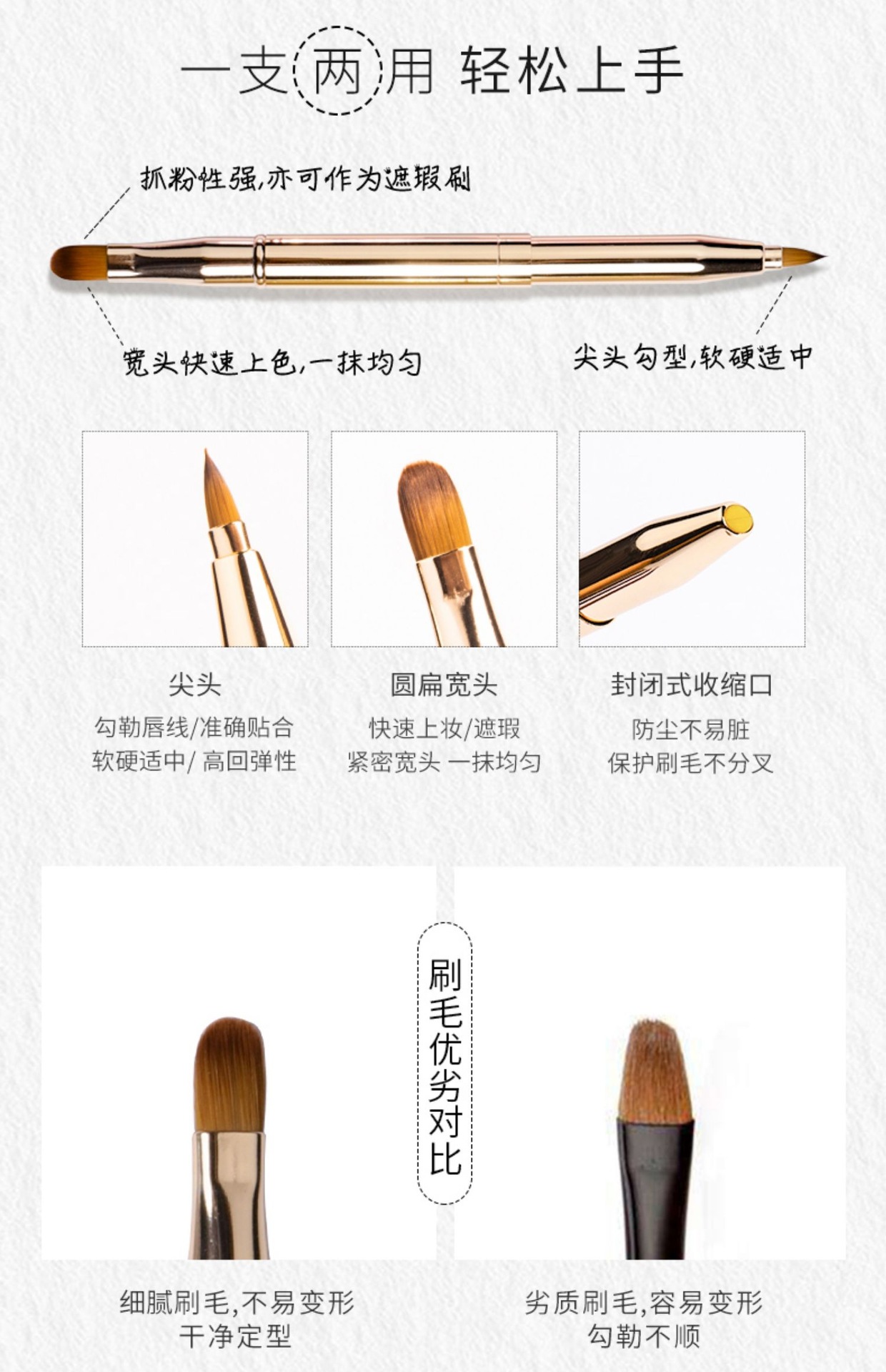 伸缩唇刷双头口红刷 带盖遮瑕刷唇刷 单支便携刷化妆刷 一件代发-阿里巴巴