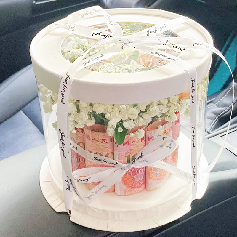 Caja de pastel redonda transparente 4 4 6 6 8 10 pulgadas una sola doble capa alta caja de embalaje de pastel de cumpleaños rojo