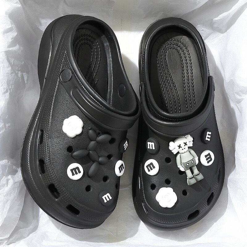 Slippers Women's Little Red Riding Book Same Thick-soled Cross Cave Shoes OVERWearing Summer DIY Baotou Sandals and Slippers Women's Non-slip