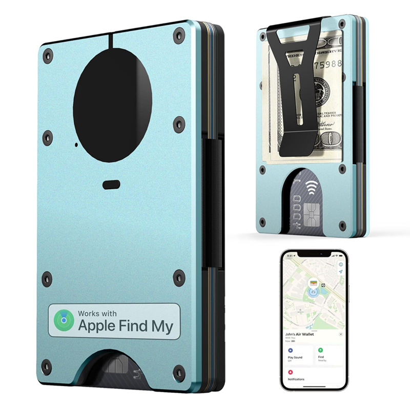 AirTag金属財布内蔵Airtagチップのシンプルな財布は、RFIDロック付きクレジットカードに対応しています