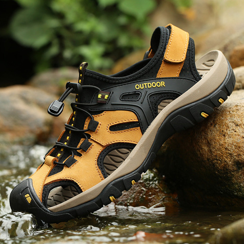 Summer Leisure Korean Style Genuine Leather Head Cover Shockproof Durable Handmade Large Men's Beach Sandals