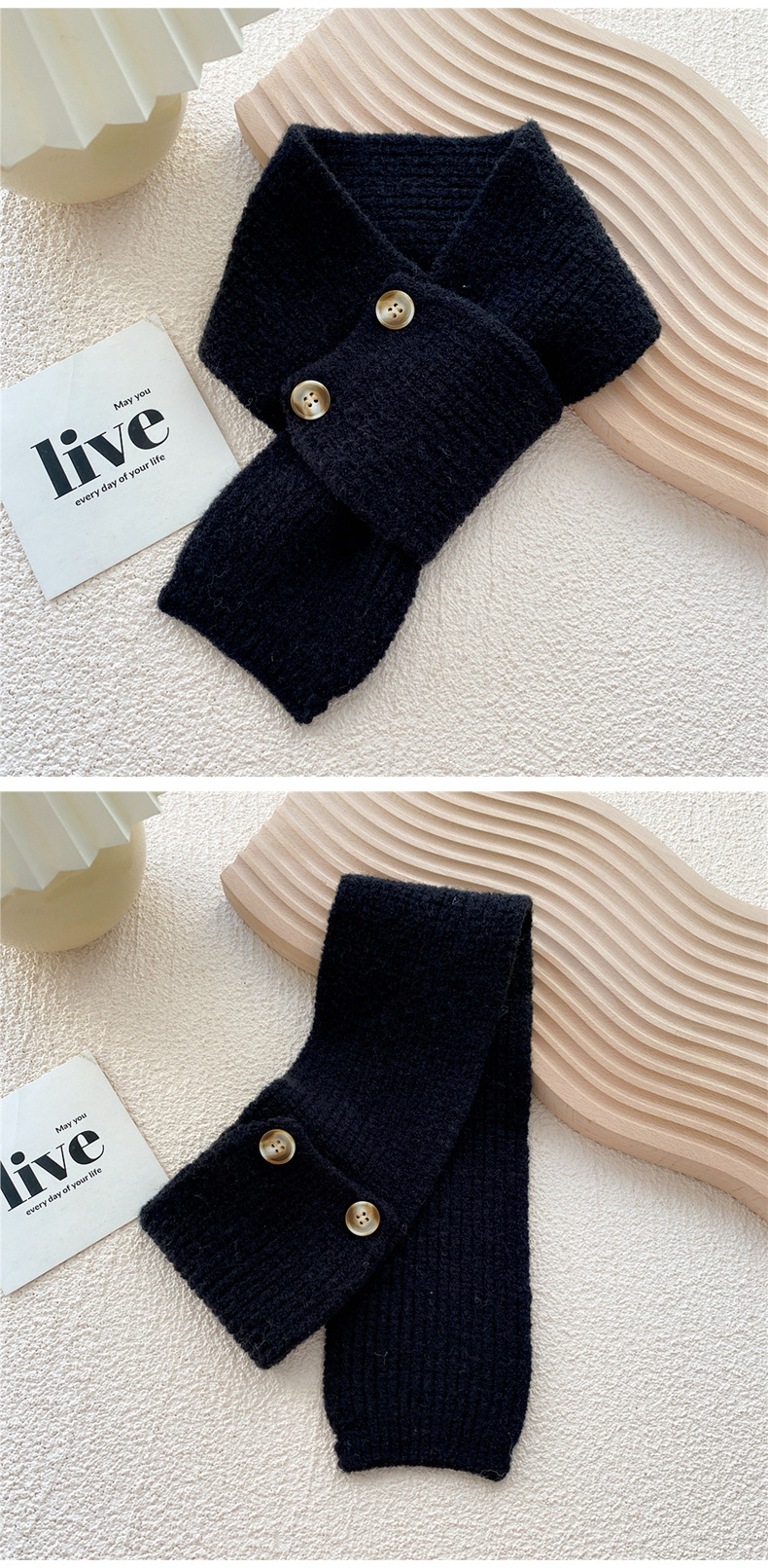 Button Cross Knit Short Small Scarf Autumn And Winter Student Wool Warm Scarf display picture 5