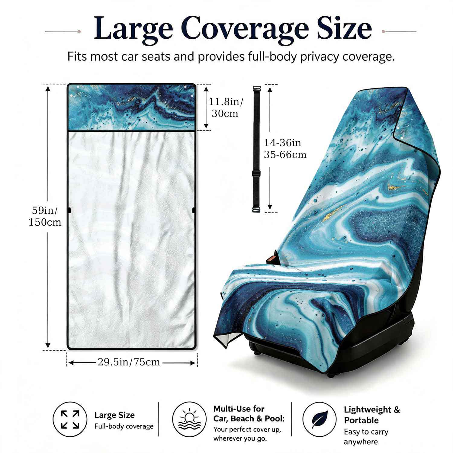 Printed bath towel and car seat cover 2-in-1, ultra-fine fiber outdoor beach and car dual-use universal seat cushion