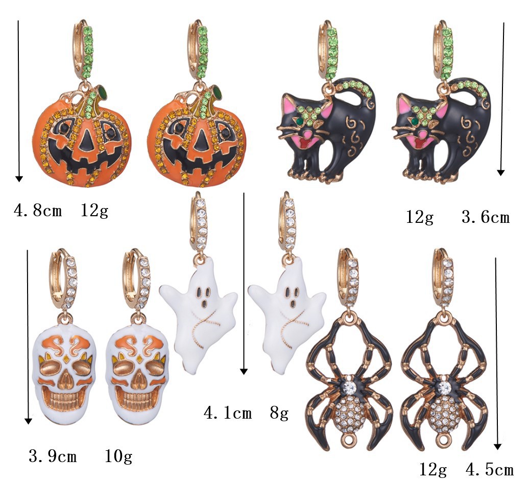 Fashion Pumpkin Cat Ghost Alloy Enamel Inlay Rhinestones Women's Drop Earrings 1 Pair display picture 1