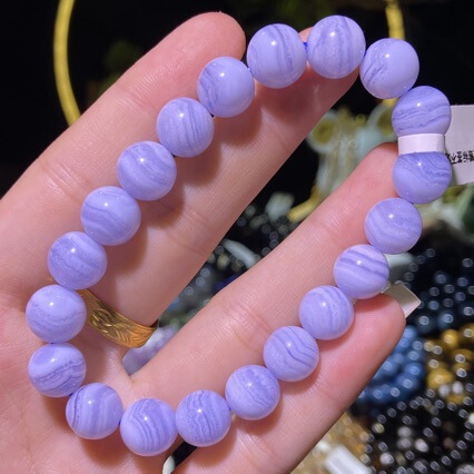 Natural Blue Pattern (Lace) Agate Bead Bracelet Sky Blue Stripesd Blue Agate Bracelet Factory Direct Sale