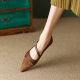 Vintage Brown Pointed Single-layer Shoes Women's Soft Leather 2024 New Flat Heel Shallow-vamp Shoes French Flat Shoes with Buckle Strap