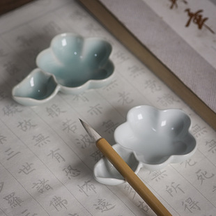 多功能五瓣花碟墨盘陶瓷创意文房四宝陶瓷笔搁水碟墨碟调色盘书法-阿里巴巴