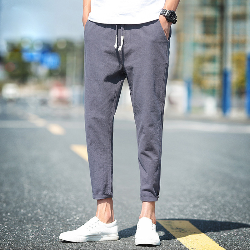 热裤男士七分裤中国风男裤夏季薄款仿棉麻修身休闲直筒宽松裤子