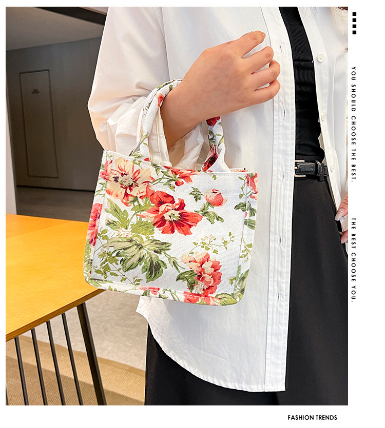 105g Weight Sewing Thread Fashion Element Magnetic Buckle Closure Type Double Handle Strap Type Handbag Bags Type Holiday, Daily Occasion Canvas Material Women's Backpack Backpack Flower Pattern All Seasons Season Women's Gender Elegant Style Square Shape Women's Canvas Flower Elegant Sewing Thread Square Magnetic Buckle Handbag 无