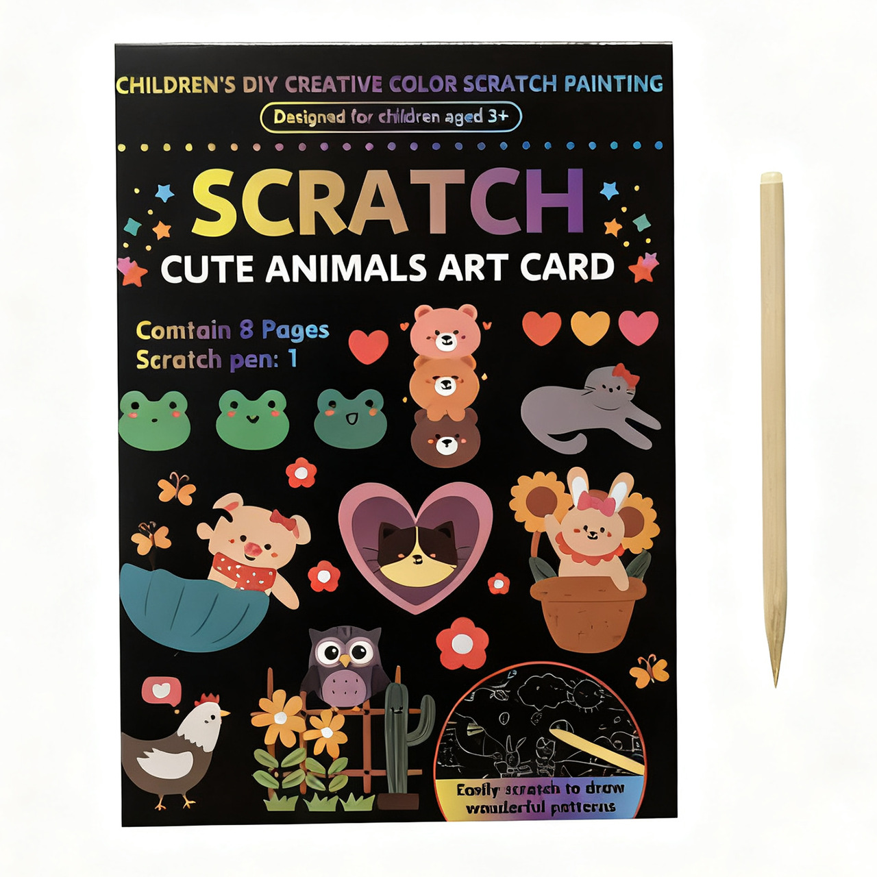 Colorido libro de dibujos de raspado hecho a mano papel de pintura DIY regalo de jardín de infantes de niños arte papel de raspado divertido raspado al por mayor