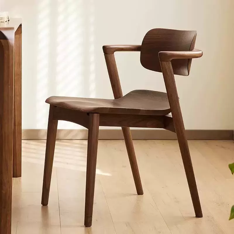北美黑胡桃木实木餐椅白蜡木川椅家用客厅书桌凳子靠背椅扶手椅