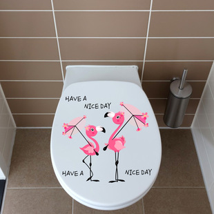Abstract Flamingo Toilet Self Adhesive Toilet Sticker CH81188 Cross Border PVC Frosted Bathroom Decorative Wall Sticker