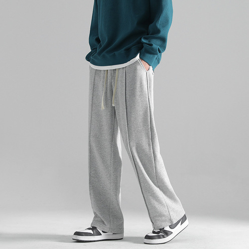 Gray pants for men and women in autumn and winter, new gender-free wide-leg pants, American heavy loose straight sweatpants