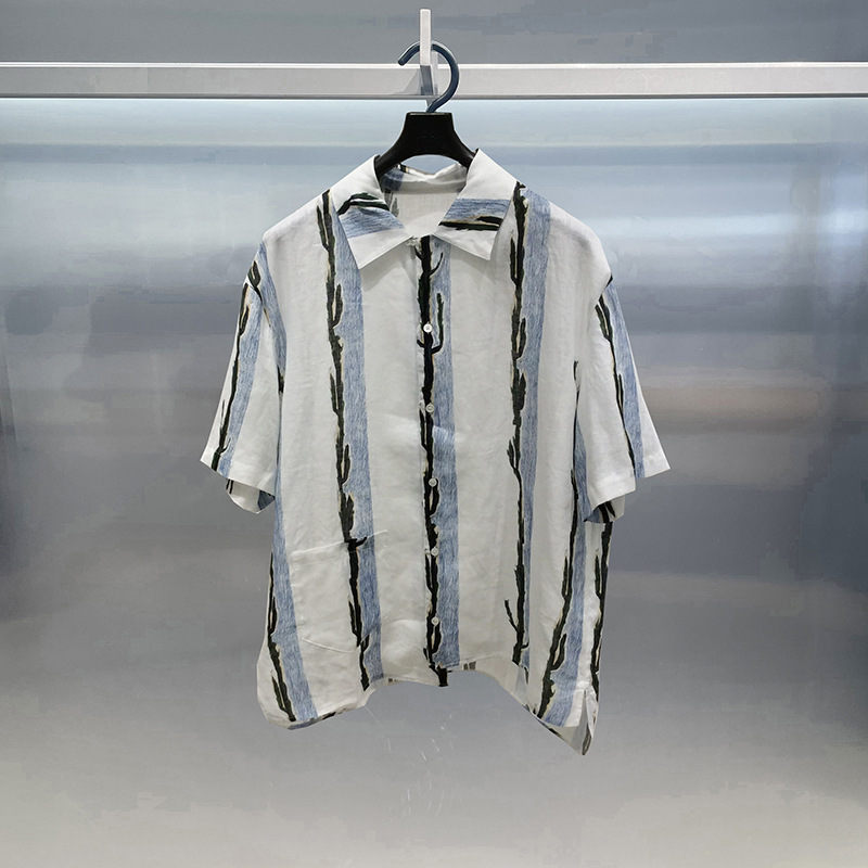 Original Design 2025 Summer New Direct-Print Short-Sleeve Shirt Breathable Vacation Striped Print Shirt Men's Clothing