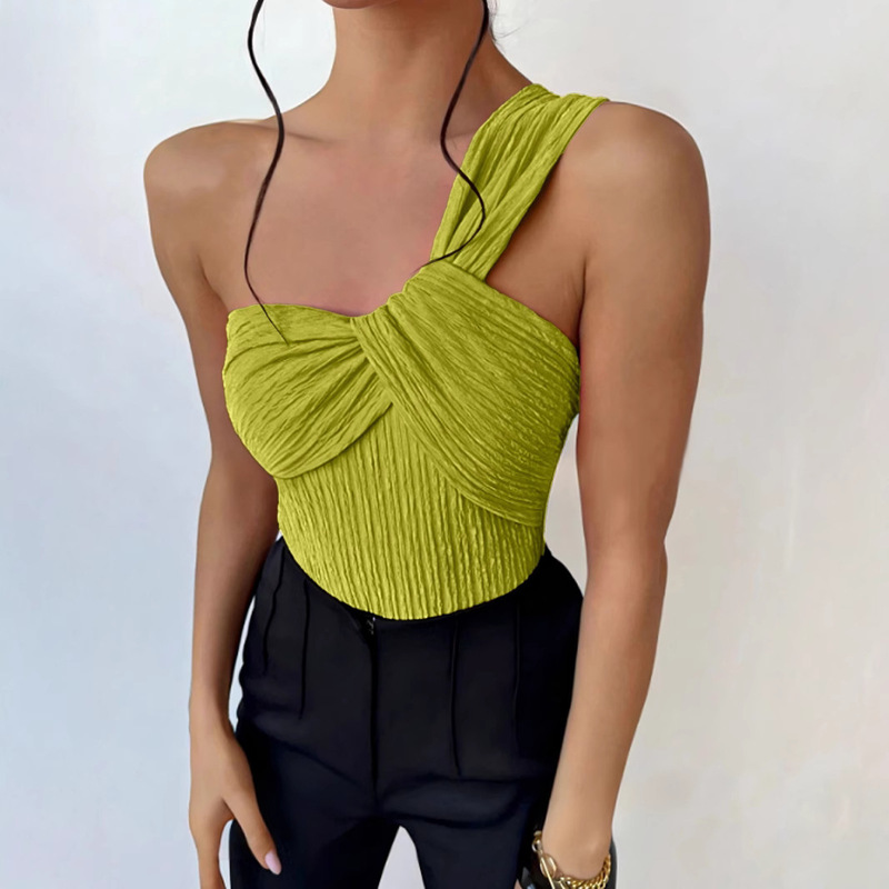 Cross-Border Solid Color Wedding Season Party Elegant Vacation Jacquard One-Shoulder Tight Jumpsuit with Twisted Front