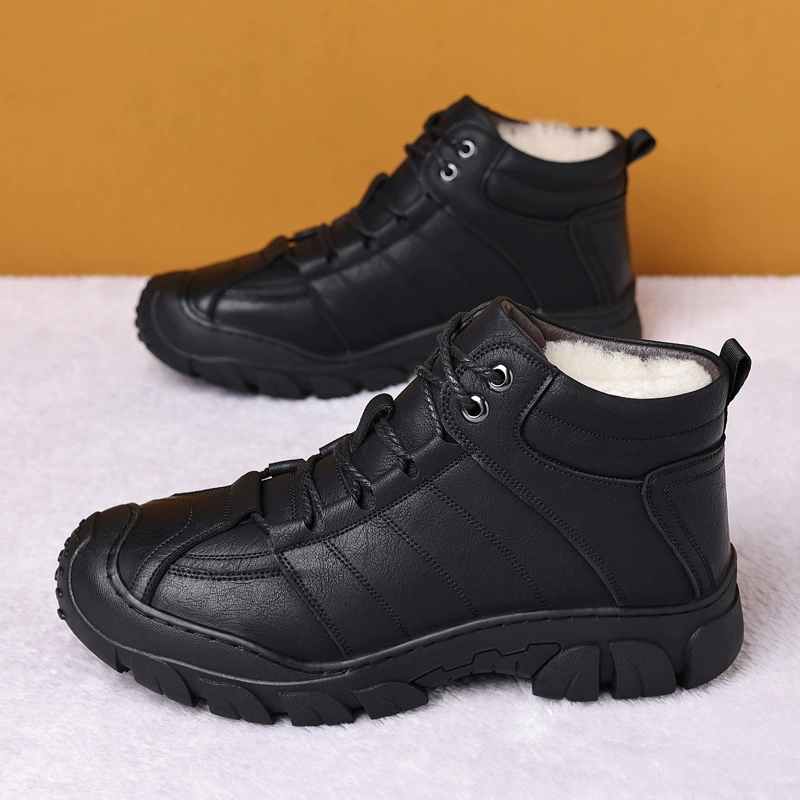 Мужские зимние ботинки 2025: новые, утепленные, высокие, из натуральной кожи, на флисовой подкладке, повседневные, для мужчин среднего возраста (обувь для пап)