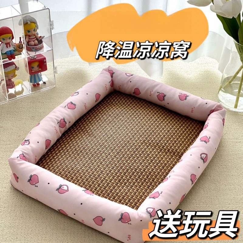 Летний коврик для кошачьего гнезда, коврик из ротанга, собачье гнездо, прохладное гнездо, кровать для собак Тедди маленького и среднего размера, кровать-коврик для ледяного гнезда