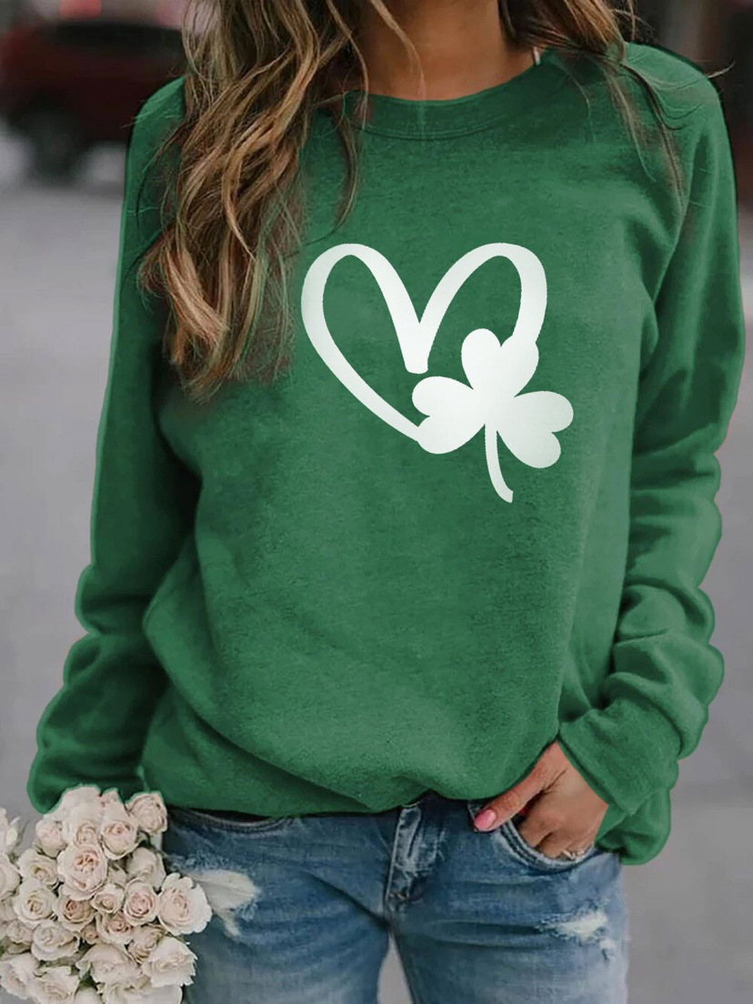 Spring, Autumn Season Women's Gender Streetwear Style Wholesale Women's Polyester Streetwear Shamrock Long Sleeve Hoodies & Sweatshirts