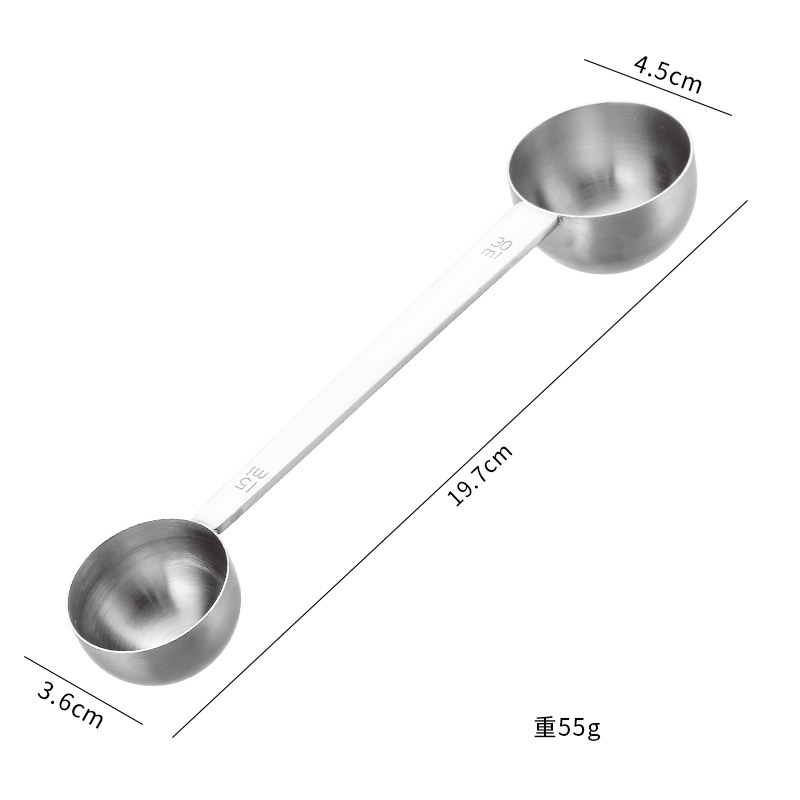 Fabricante de origen Cuchara medidora de doble cabezal de acero inoxidable 304 30ml Herramientas para hornear en el hogar Cuchara medidora de café en polvo Cuchara de condimento