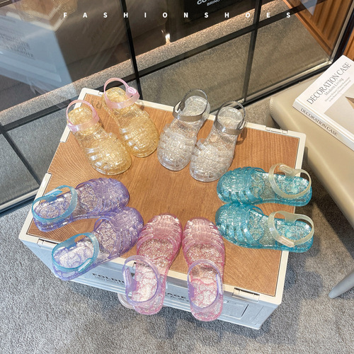 New children's sandals, crystal jelly princess shoes, baby hole shoes, girls 'Roman shoes, soft soles, beach shoes, summer