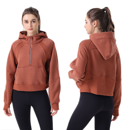 SWIFT SPEED Women's Fleece Outdoor Sports Yoga Fitness Slim Half-Zip Sweatshirt Hooded Jacket