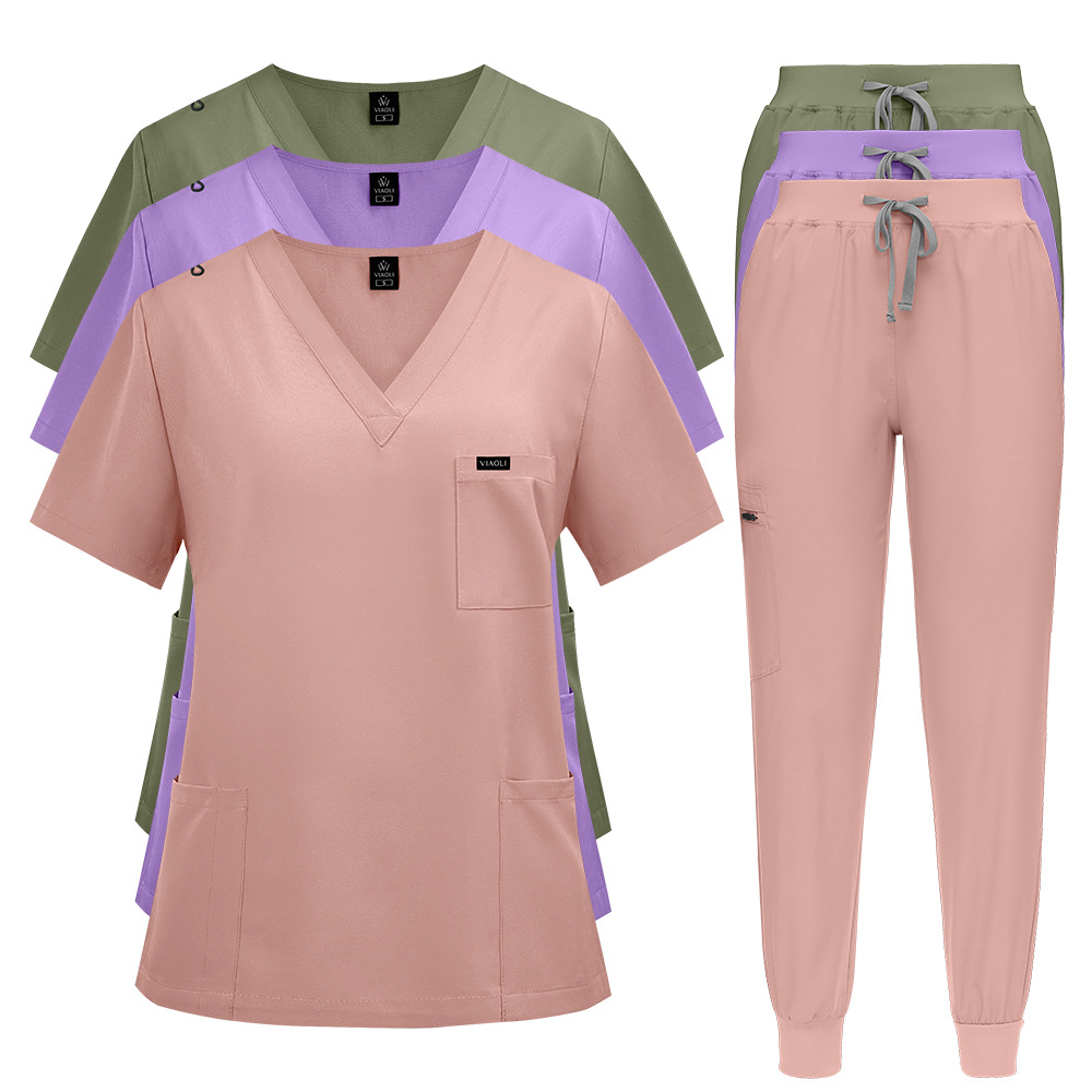 meoexinSPA护士服工作服男女同款纯色弹力洗手衣实验服套装速卖通