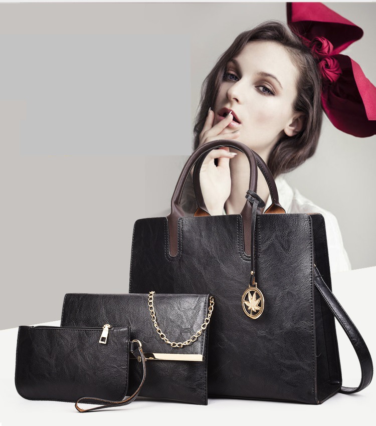 1612g Weight Women's All Seasons Pu Leather Solid Color Vintage Style Square Zipper Shoulder Bag Bag Sets Handbag