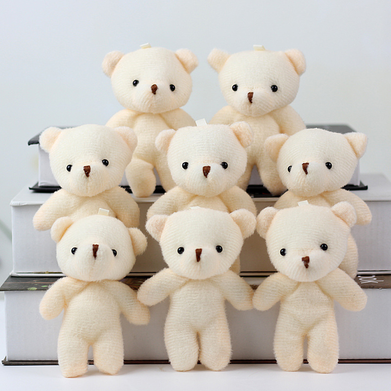 Cute Mini Bear Siamese Bear Naked Bear Doll Beige Flower Bundle Bear Doll Bag Pendant Doll Small Gift
