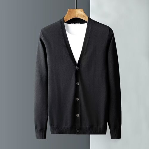 Men's Knit Cardigan Business Casual High-Grade Leisure V-Neck Solid Color Sweater Coat for Men Simple Spring and Autumn Season Knitwear for Men